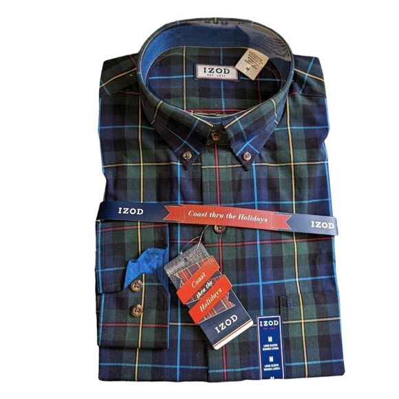 IZOD MEN’S Dress Shirt NWT PLAID LONG SLEEVE - Picture 1 of 2